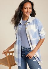 Vintage Plaid Fleece Shacket, C9811, small