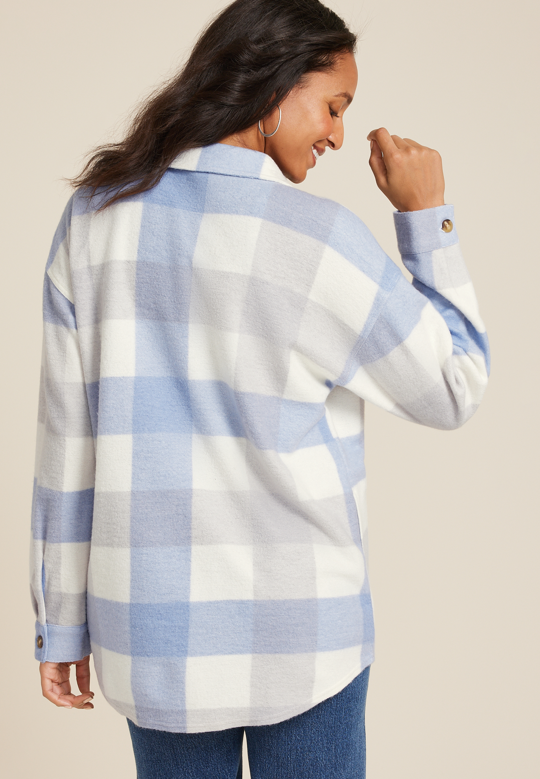 Vintage Plaid Fleece Shacket, C9811, large