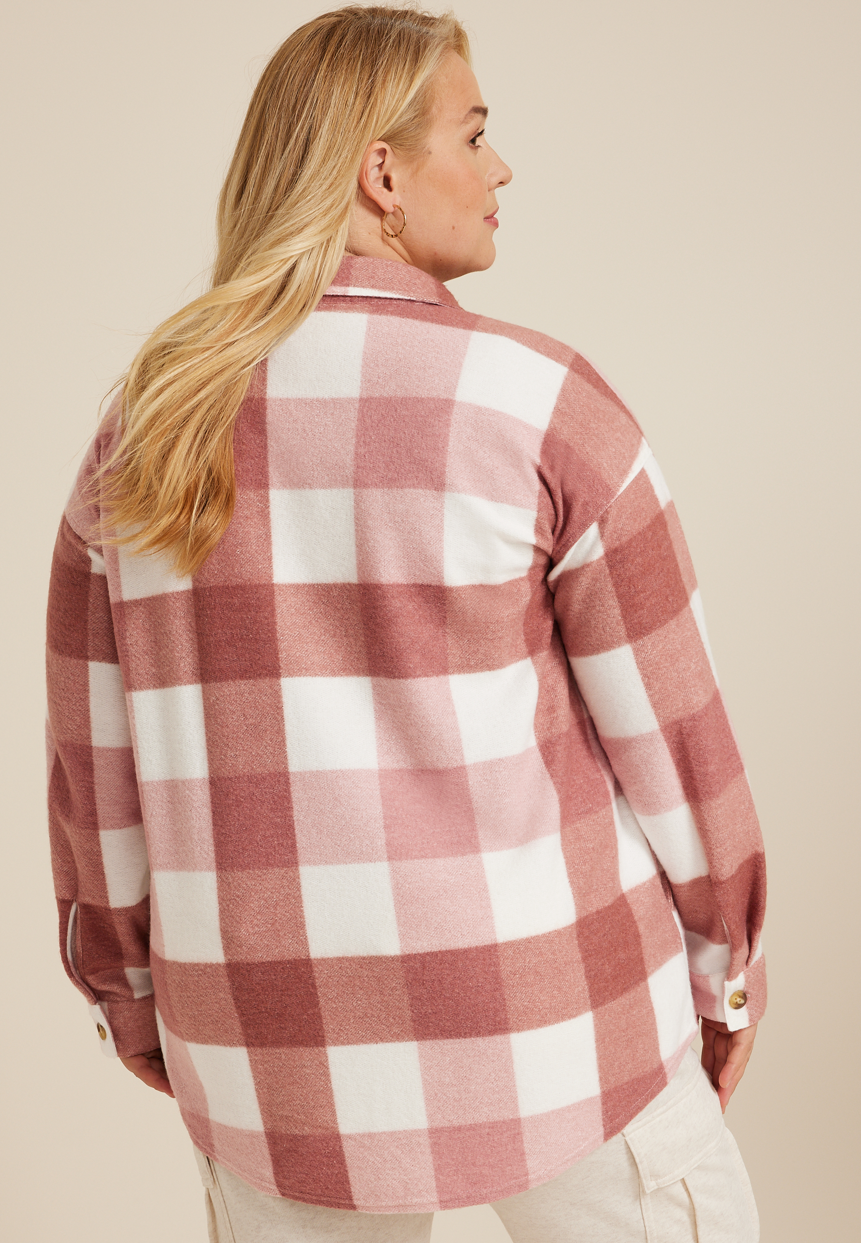 Plus Size Vintage Plaid Fleece Shacket, C894, large