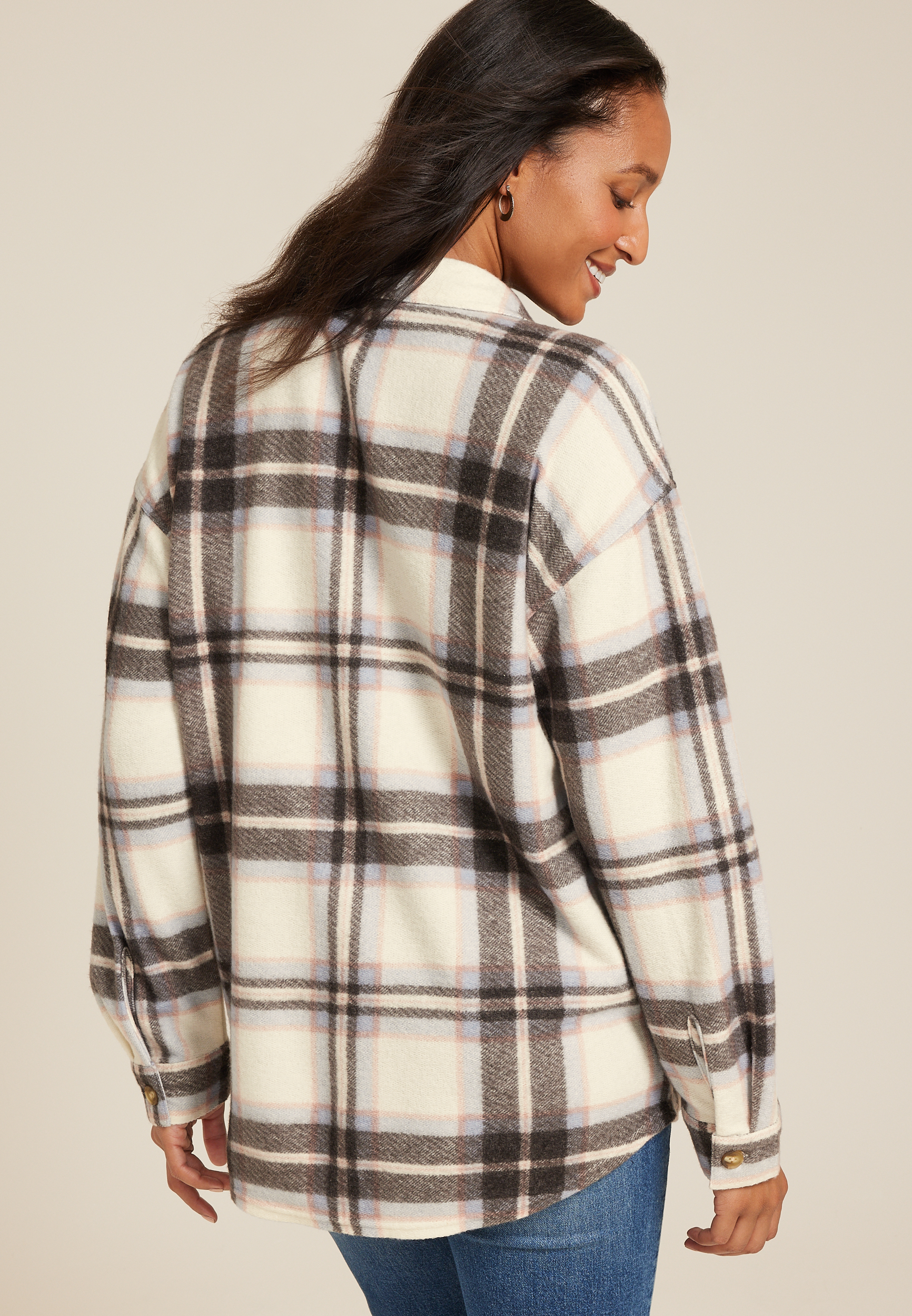Vintage Plaid Fleece Shacket, MULTI, large