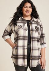 Plus Size Vintage Plaid Fleece Shacket, , small