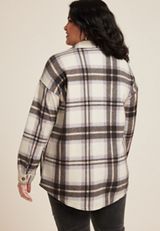 Plus Size Vintage Plaid Fleece Shacket, , small