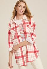 Vintage Plaid Fleece Shacket, , small