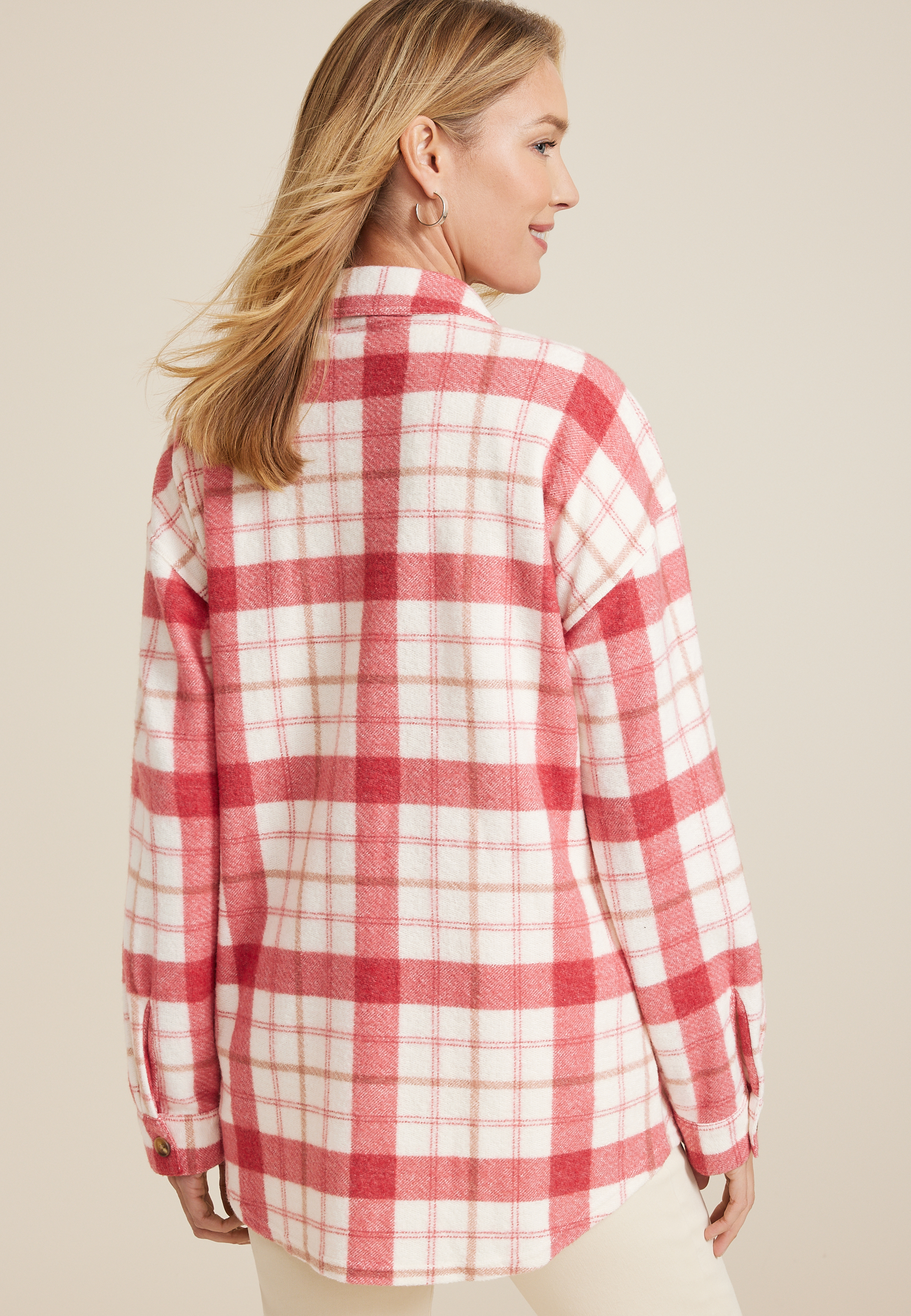 Vintage Plaid Fleece Shacket, , large
