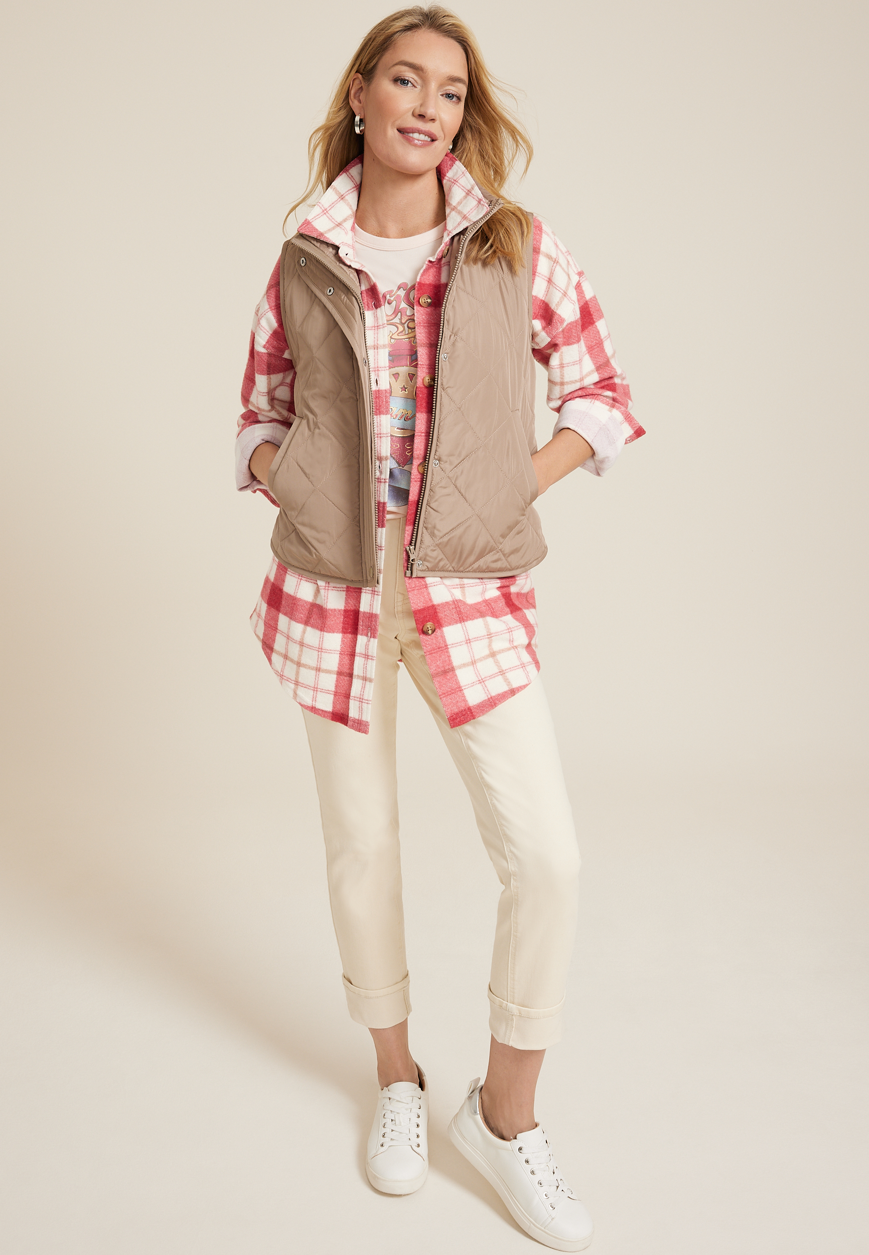 Vintage Plaid Fleece Shacket, , large