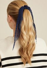 Navy Bow Knot Ribbon Hair Tie, C180, small