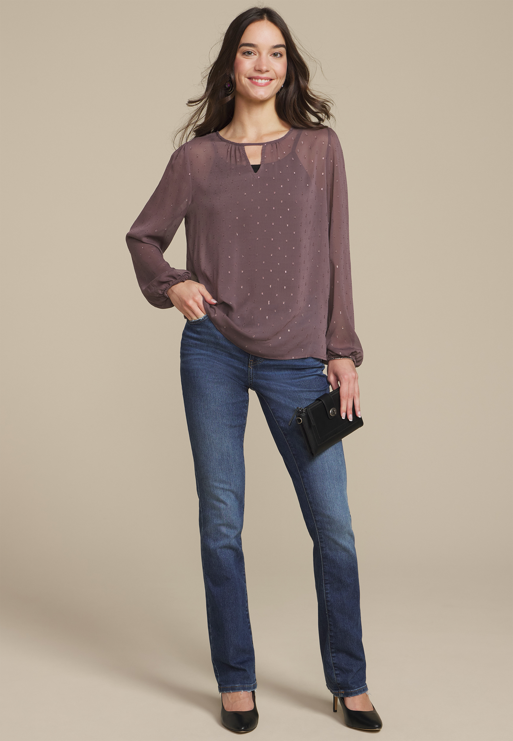 Leighton Gold Clip Dot Blouse, C4045, large