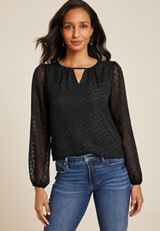 Leighton Heart Jacquard Long Sleeve Blouse, C106, small