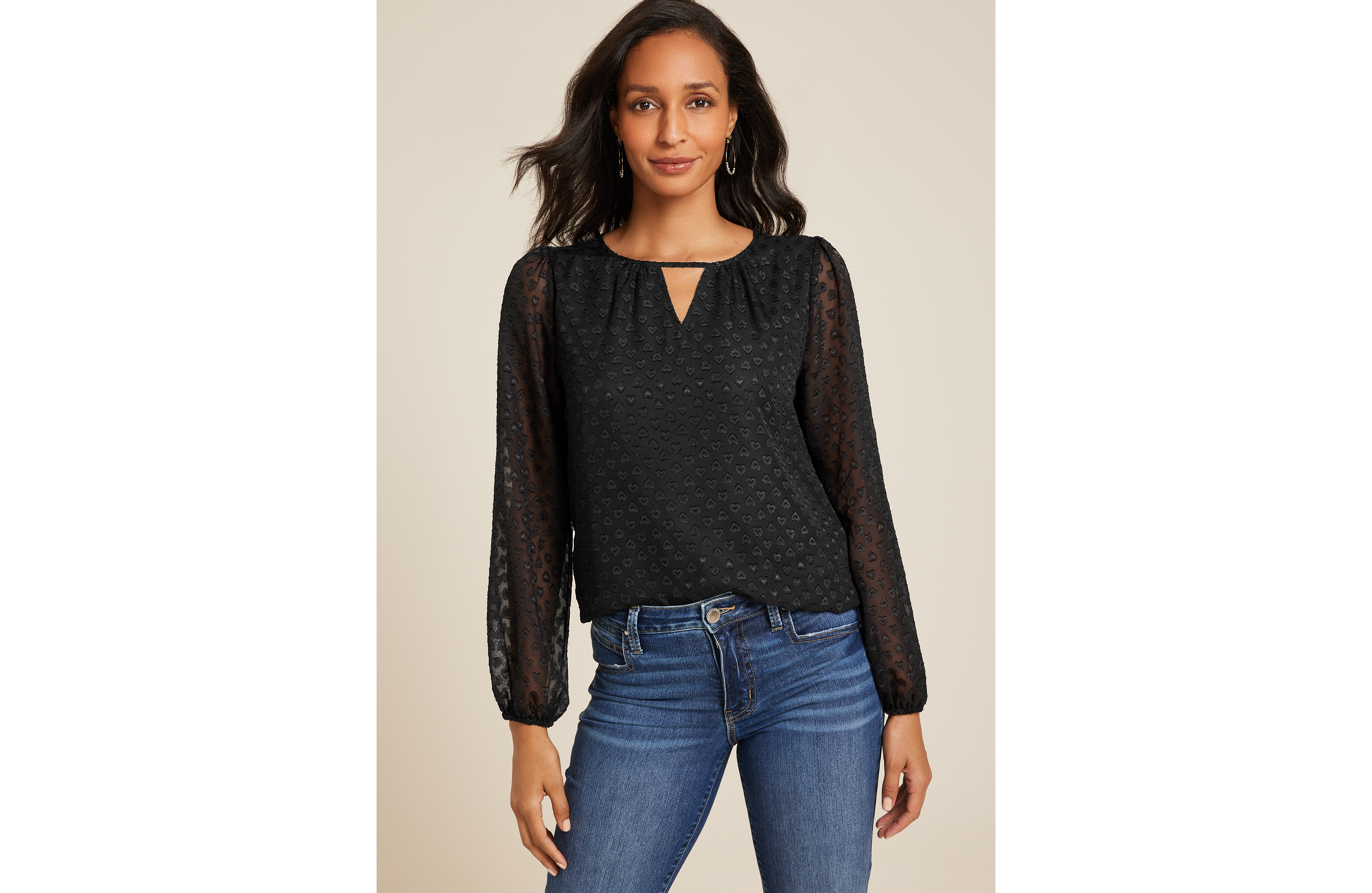 Leighton Heart Jacquard Long Sleeve Blouse
