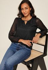 Leighton Heart Jacquard Long Sleeve Blouse, C106, small