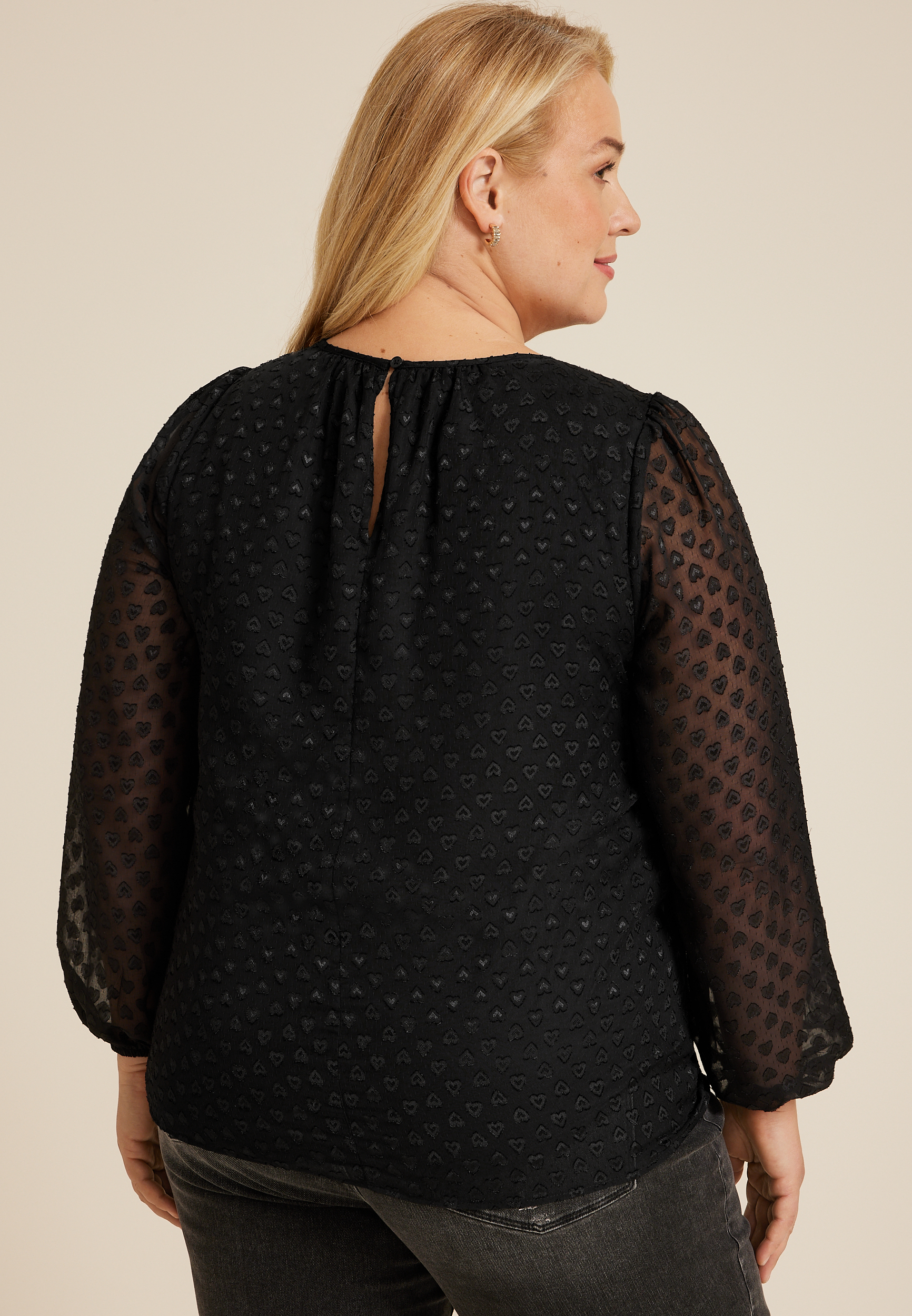 Plus Size Leighton Heart Jacquard Long Sleeve Blouse, C106, large
