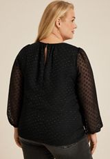 Plus Size Leighton Heart Jacquard Long Sleeve Blouse, C106, small