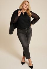 Plus Size Leighton Heart Jacquard Long Sleeve Blouse, C106, small