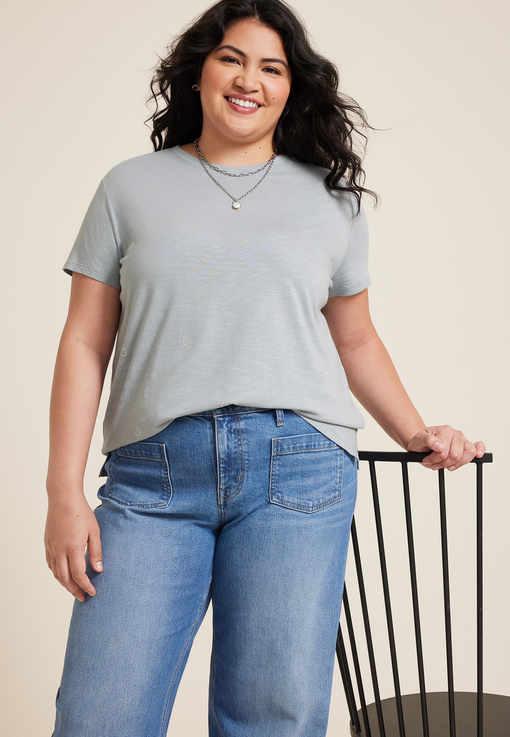 Plus Size 24/7 Dawson Heart Studded Crew Neck Tee
