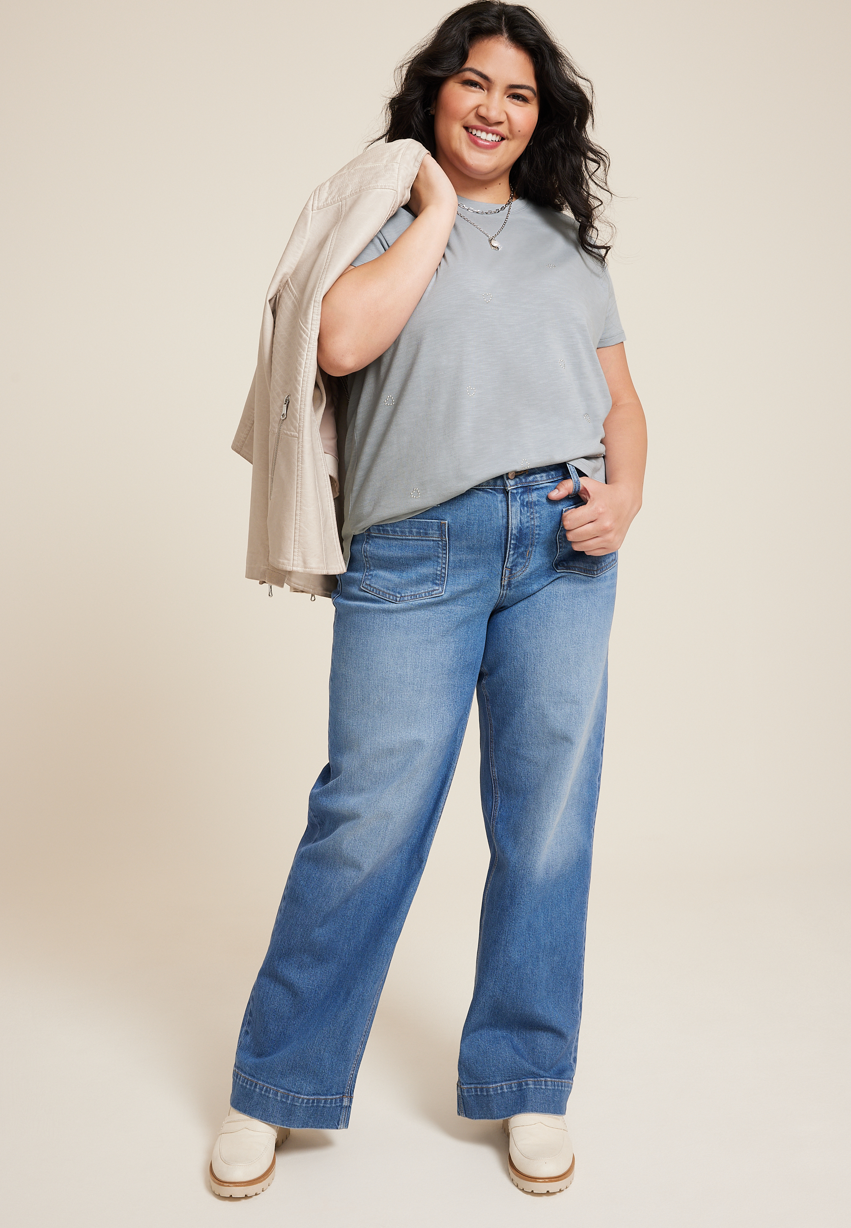 Plus Size 24/7 Dawson Heart Studded Crew Neck Tee, BLUE, large