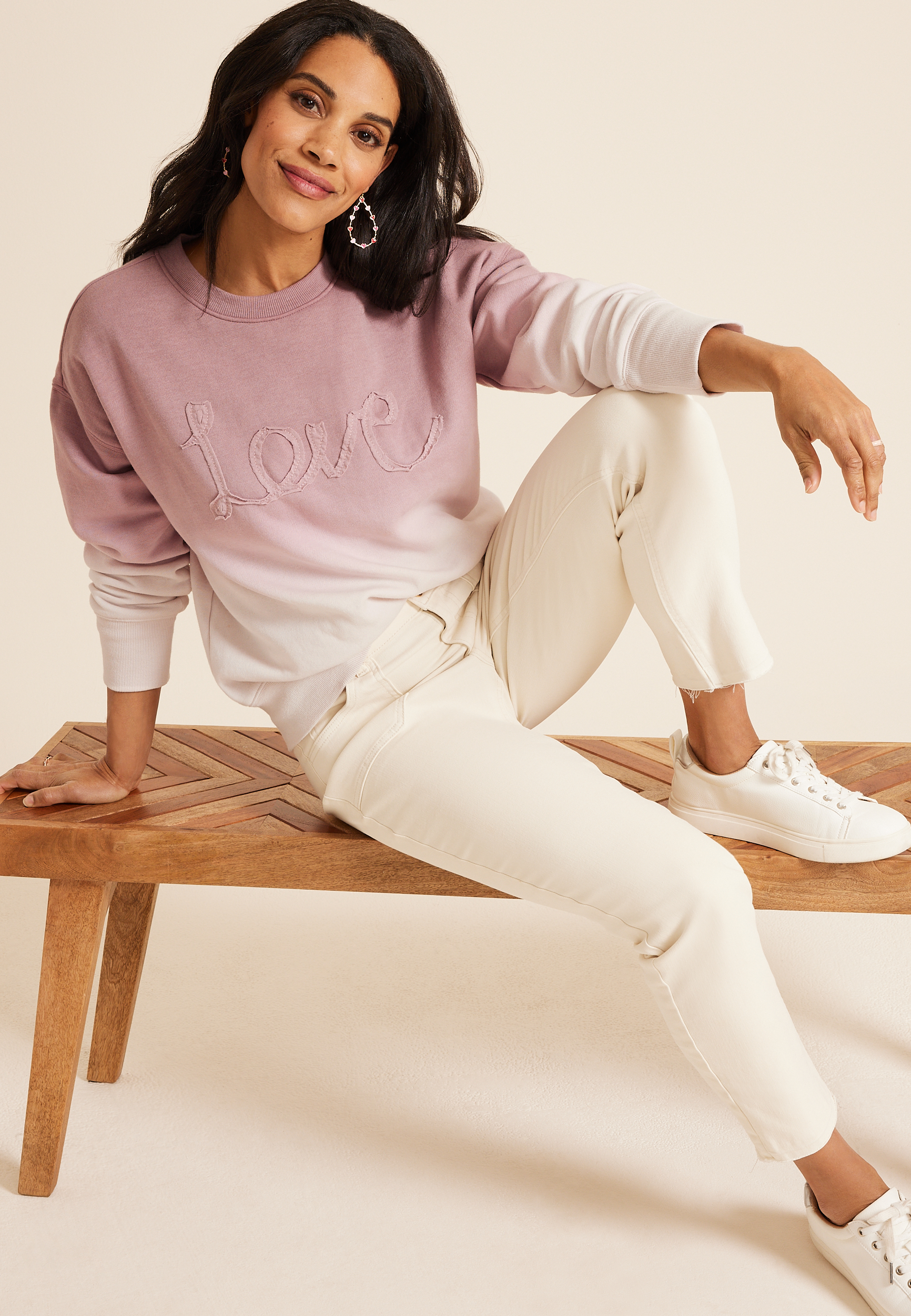 Love Applique Dip Dye Relaxed Fit Sweatshirt, C3632, large