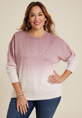 Plus Size Love Applique Dip Dye Relaxed Fit Sweatshirt, C3632, small
