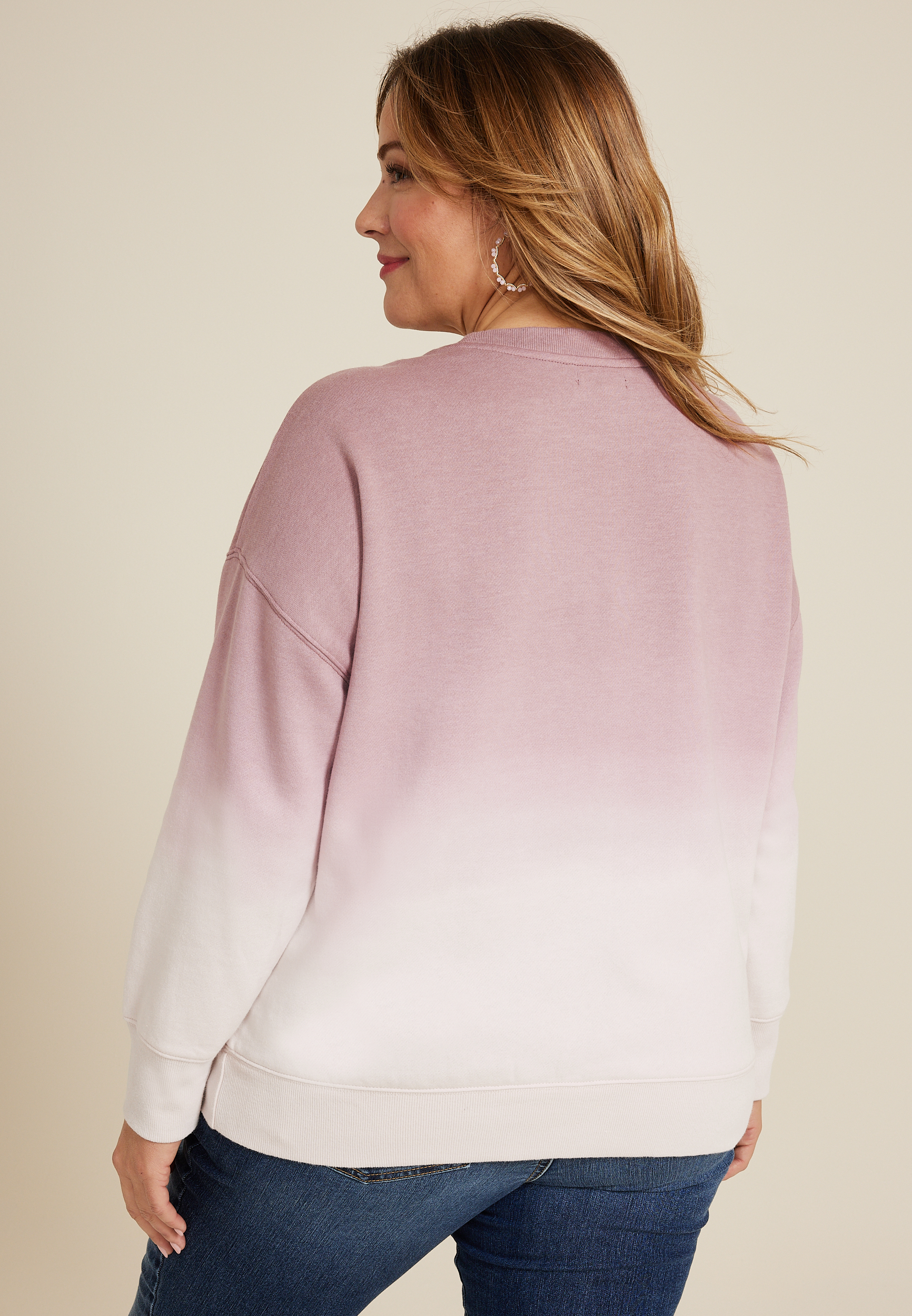 Plus Size Love Applique Dip Dye Relaxed Fit Sweatshirt, C3632, large