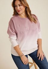 Plus Size Love Applique Dip Dye Relaxed Fit Sweatshirt, C3632, small