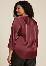 Plus Size Atwood Satin 3/4 Sleeve Popover Blouse, C830, small