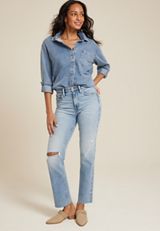 edgely&trade; High Rise Ripped Cheeky Relaxed Straight Jean, MEDIUM SANDBLAST, small