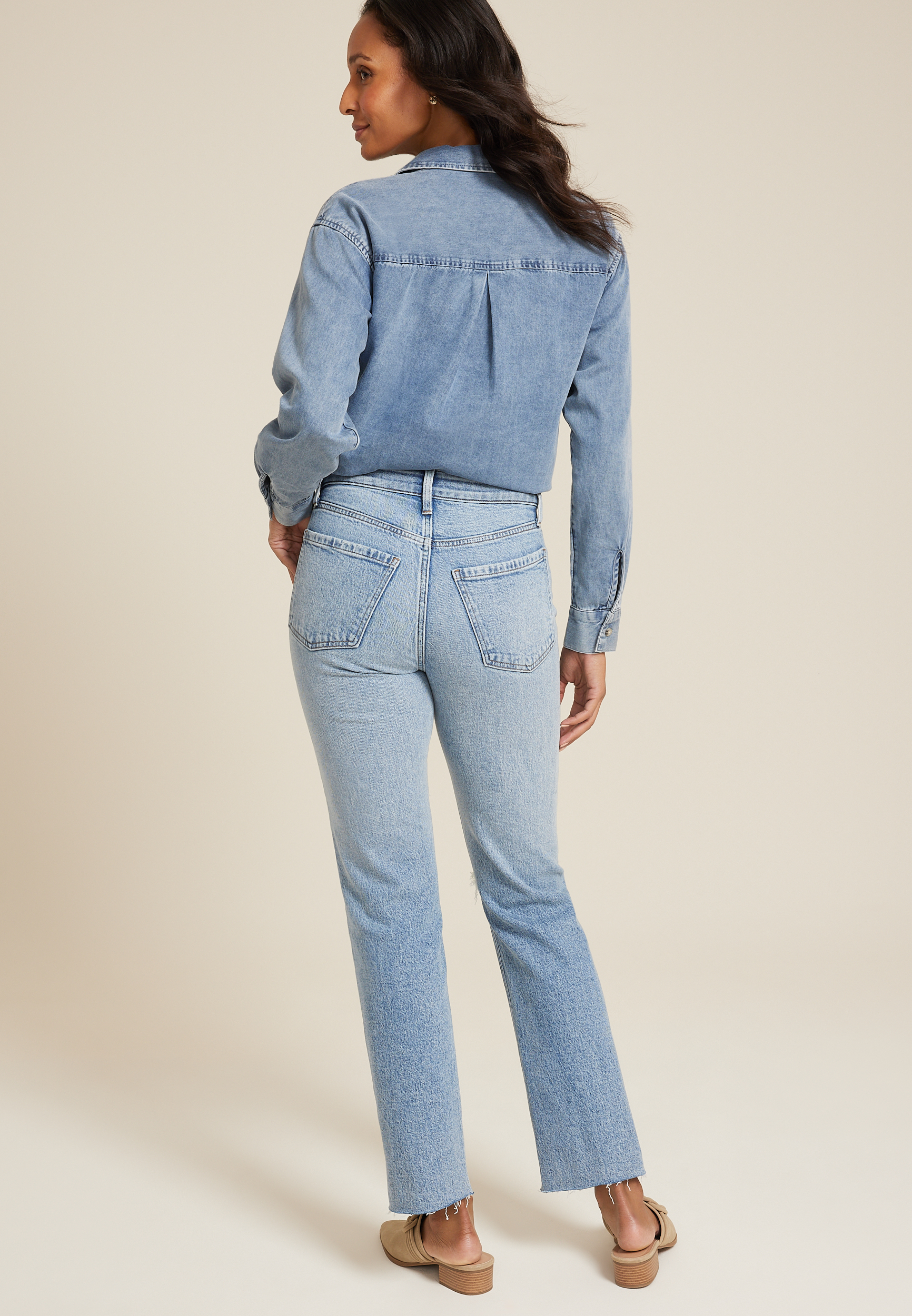 edgely&trade; High Rise Ripped Cheeky Relaxed Straight Jean, MEDIUM SANDBLAST, large