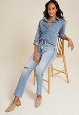edgely&trade; High Rise Ripped Cheeky Relaxed Straight Jean, MEDIUM SANDBLAST, small