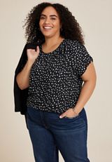 Plus Size Delton Pleated Shoulder Blouse, C1756, small