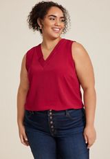 Plus Size Atwood Pleated V Neck Tank Top, C4744, small