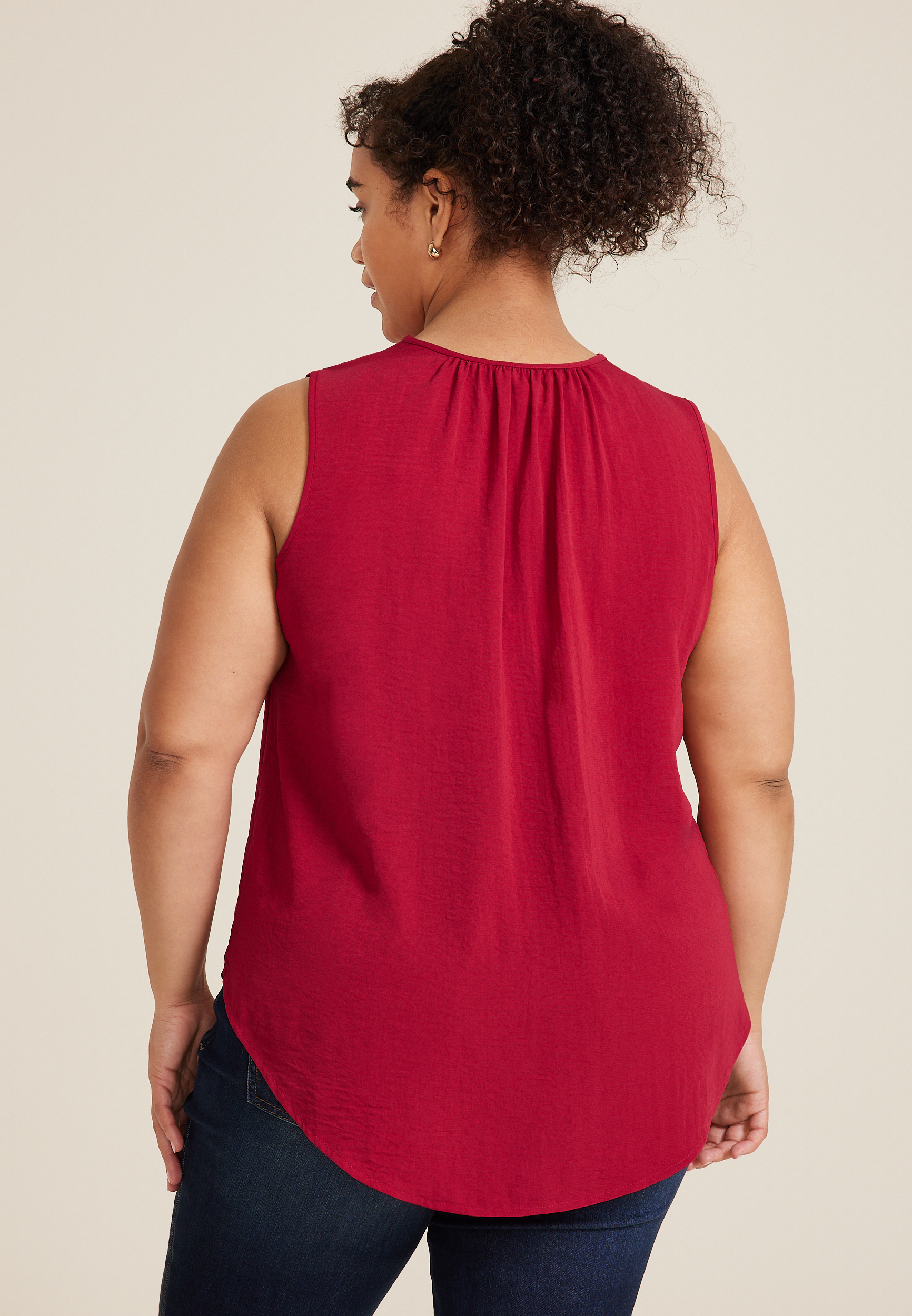 Plus Size Atwood Pleated V Neck Tank Top, C4744, large