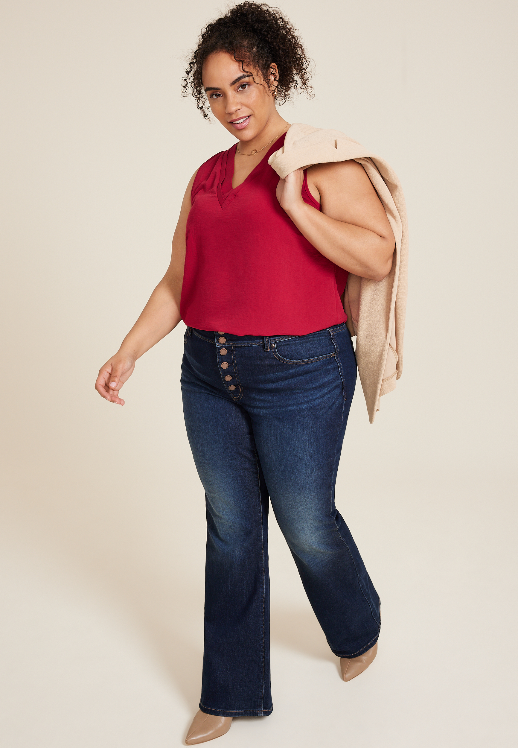 Plus Size Atwood Pleated V Neck Tank Top, C4744, large