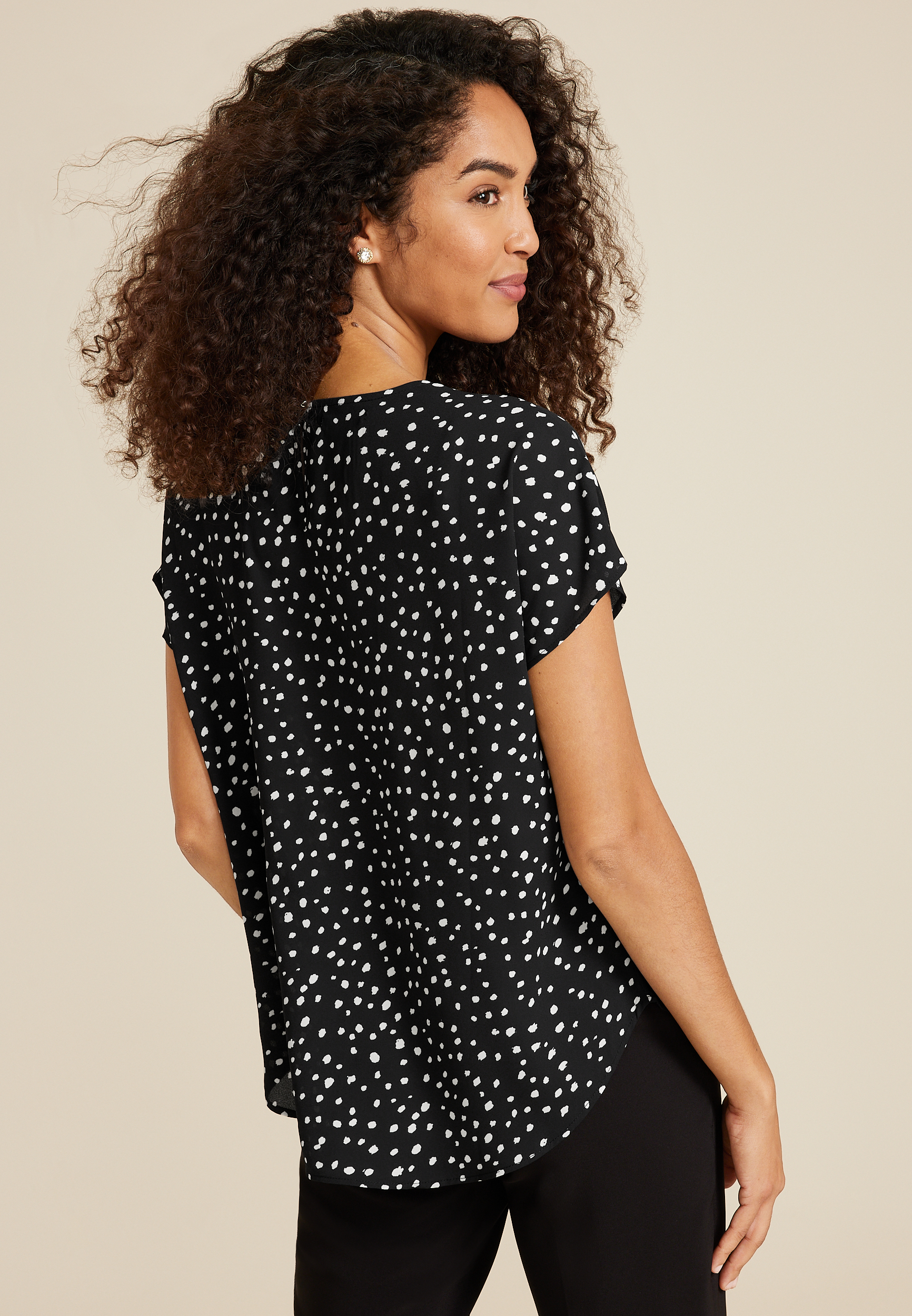 Delton Pleated Shoulder Blouse, BLACK COMBO, large