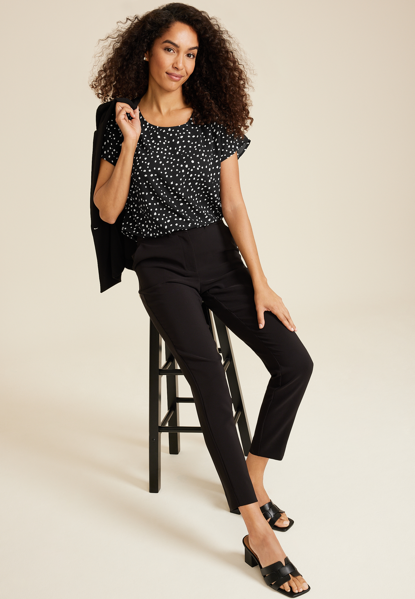 Delton Pleated Shoulder Blouse, BLACK COMBO, large