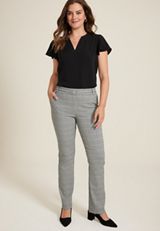 Bengaline Mid Rise Plaid With Belt Bootcut Pant, GRAY COMBO, small