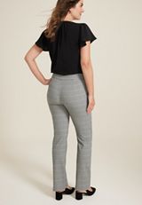 Bengaline Mid Rise Plaid With Belt Bootcut Pant, GRAY COMBO, small