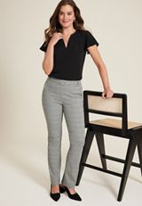 Bengaline Mid Rise Plaid With Belt Bootcut Pant, GRAY COMBO, small
