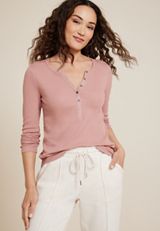 Henley Long Sleeve Tee, C3343, small