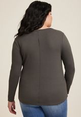 Plus Size Henley Long Sleeve Tee, C3604, small