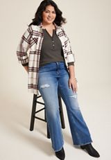 Plus Size Henley Long Sleeve Tee, C3604, small