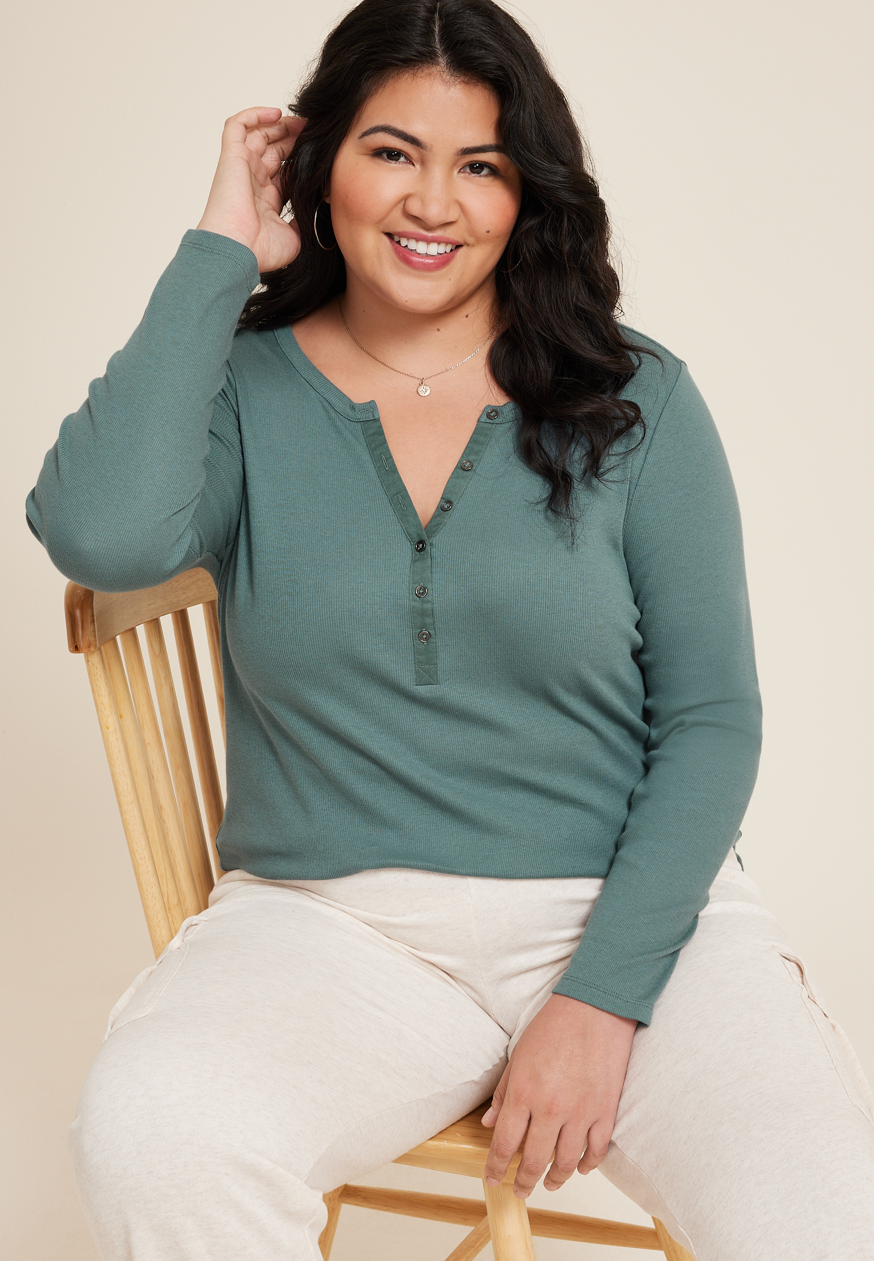 Plus Size Henley Long Sleeve Tee