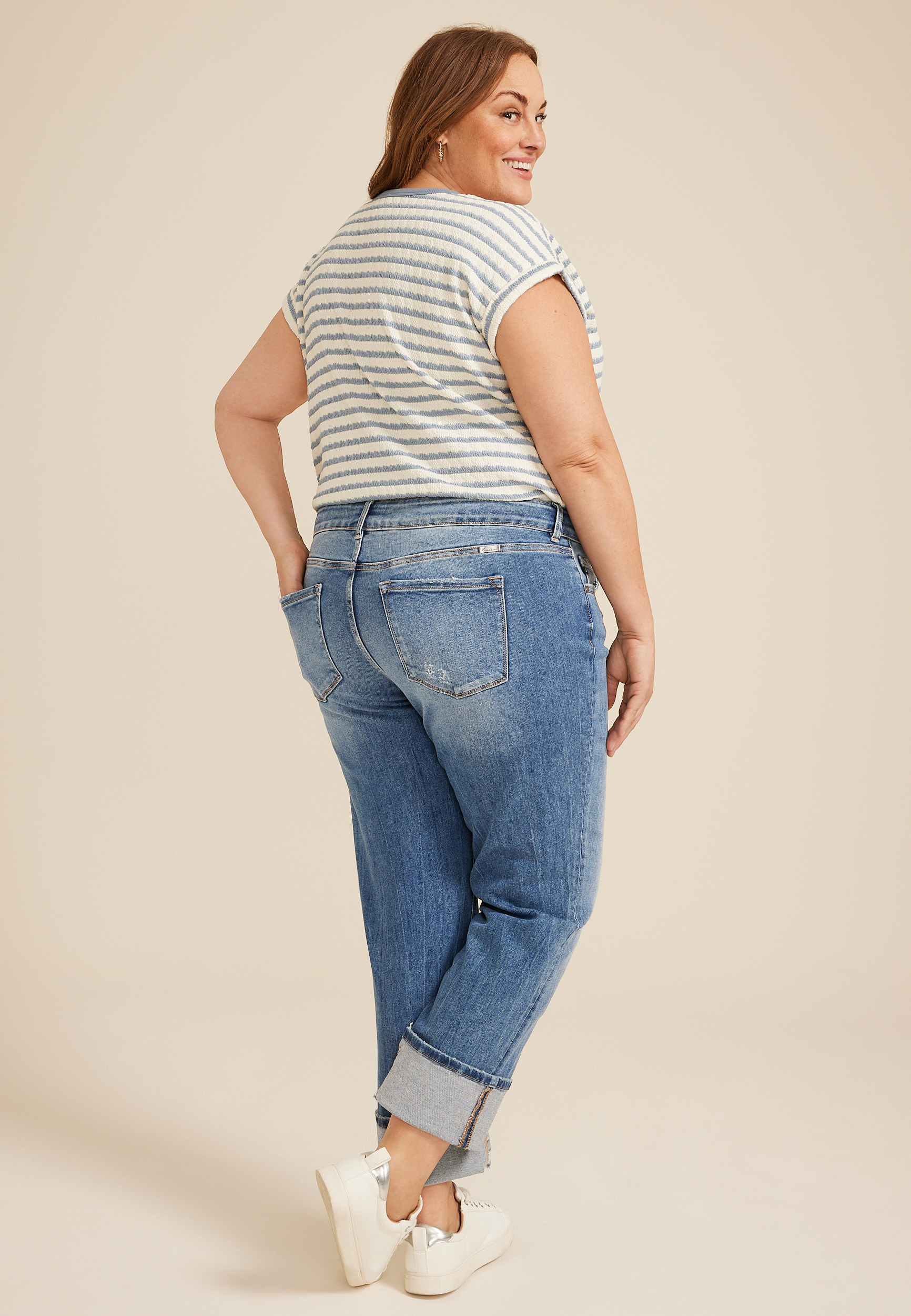 Plus Size KanCan&trade; Mid Rise Ripped Cuff Hem Slim Straight Ankle Jean, MEDIUM SANDBLAST, large