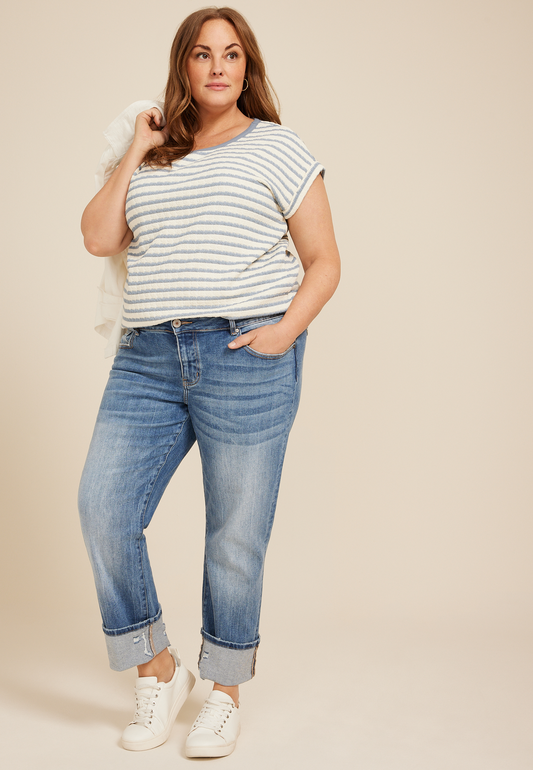 Plus Size KanCan™ Mid Rise Ripped Cuff Hem Slim Straight Ankle