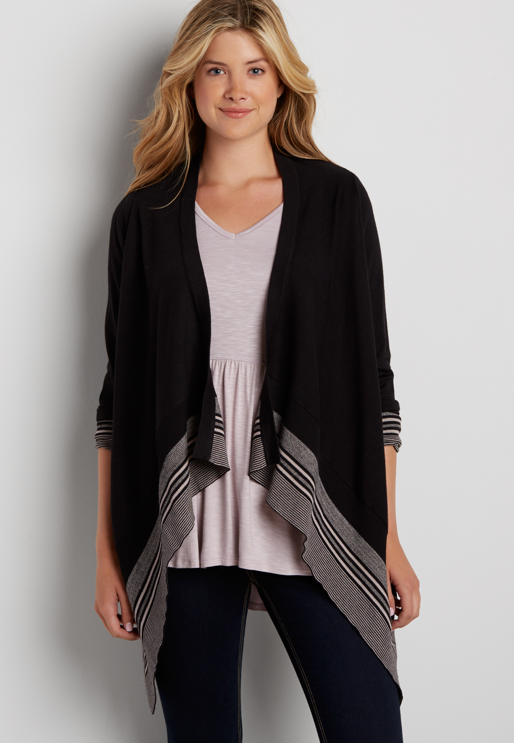 waterfall cardigan with striped borders | maurices