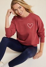 Embroidered Heart Relaxed Fit Sweatshirt, RED EARTH, small