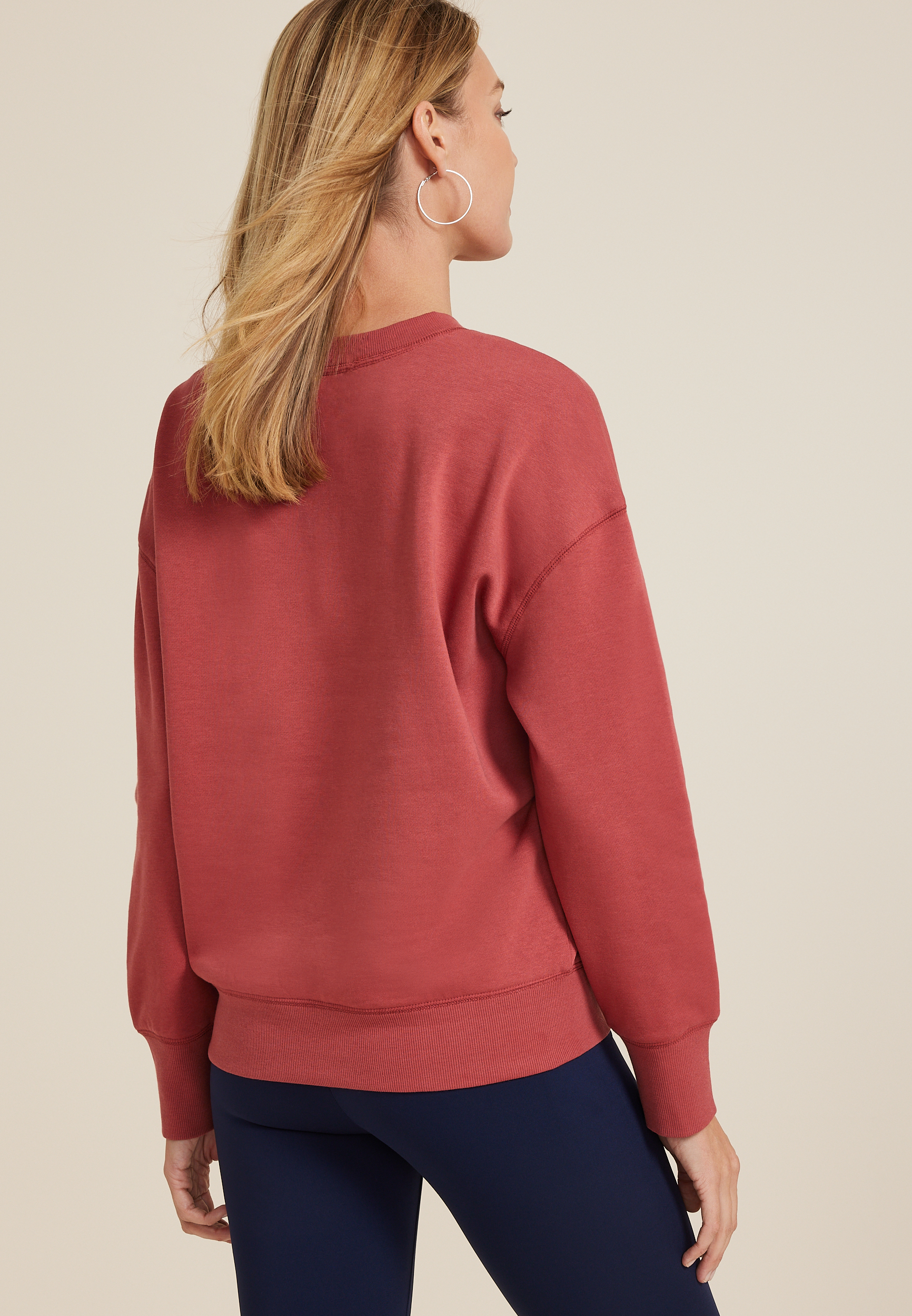 Embroidered Heart Relaxed Fit Sweatshirt, RED EARTH, large