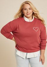 Plus Size Embroidered Heart Relaxed Fit Sweatshirt, C3518, small