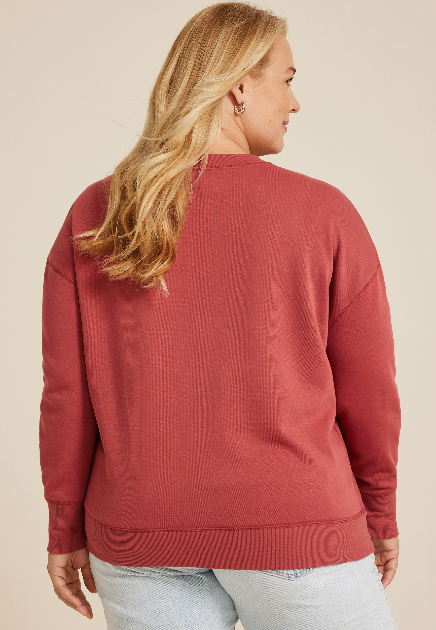 Plus Size Embroidered Heart Relaxed Fit Sweatshirt, C3518, large