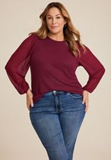 Plus Size Clip Dot Sleeve Top, C1849, small