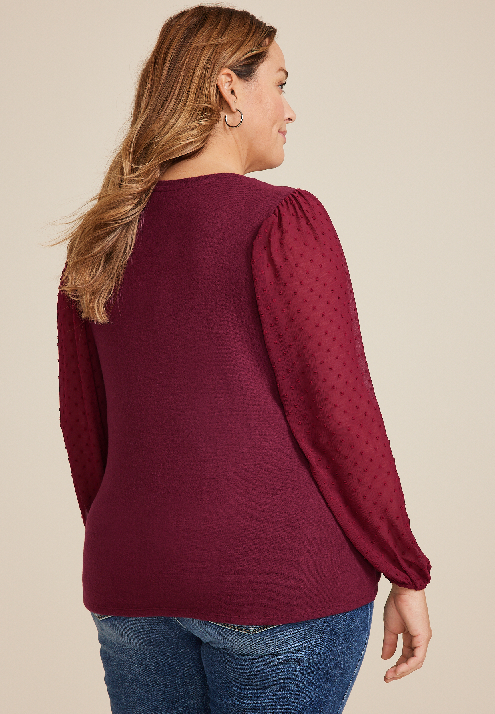 Plus Size Clip Dot Sleeve Top, C1849, large