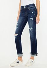 KanCan&trade; Mid Rise Open Ripped Cuff Hem Straight Ankle Jean, , small
